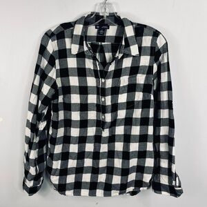 Gap Size Small Boyfriend Fit Black White Check Plaid Popover Shirt Top EE15
